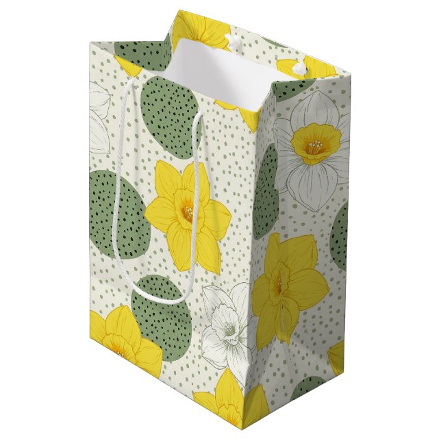 Botanical Daffodil Floral Geometric Pattern (1) Medium Gift Bag (Front Angled)