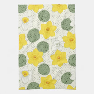 Botanical Daffodil Floral Geometric Pattern (1) Tea Towel