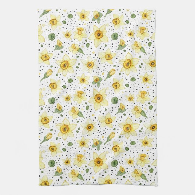Botanical Daffodil Floral Geometric Pattern (2) Tea Towel (Vertical)