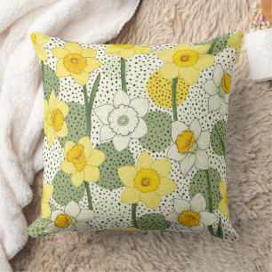 Botanical Daffodil Floral Geometric Pattern (3) Cushion
