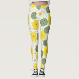 Botanical Daffodil Floral Geometric Pattern Leggings