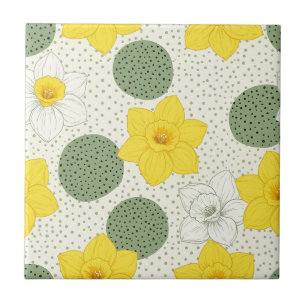 Botanical Daffodil Floral Geometric Pattern Tile