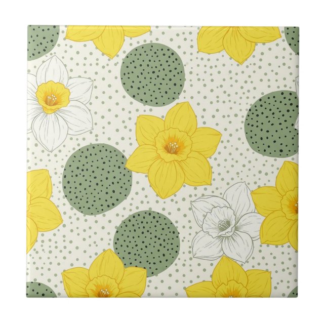 Botanical Daffodil Floral Geometric Pattern Tile (Front)