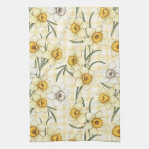Botanical Daffodil Plaid Pattern (1) Tea Towel