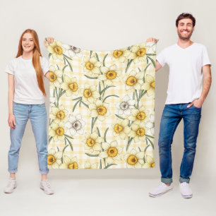Botanical Daffodil Plaid Pattern Fleece Blanket