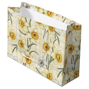 Botanical Daffodil Plaid Pattern Large Gift Bag