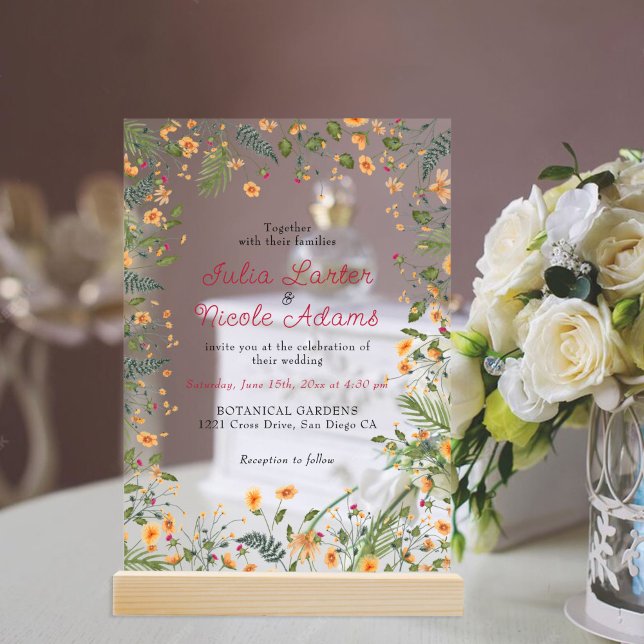 Botanical Daffodils Daisy Peony Flowers Wedding Acrylic Invitations (Creator Uploaded)