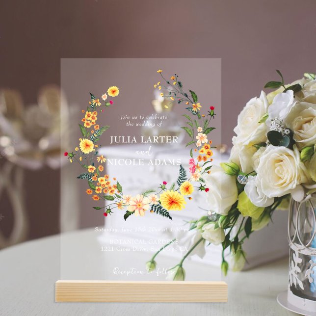 Botanical Daffodils Daisy Peony Flowers Wedding Acrylic Invitations (Creator Uploaded)