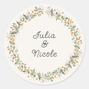 Botanical Daffodils Daisy Peony Flowers Wedding Classic Round Sticker