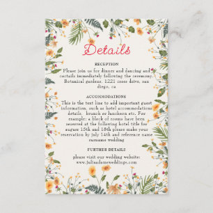 Botanical Daffodils Daisy Peony Flowers Wedding Enclosure Card