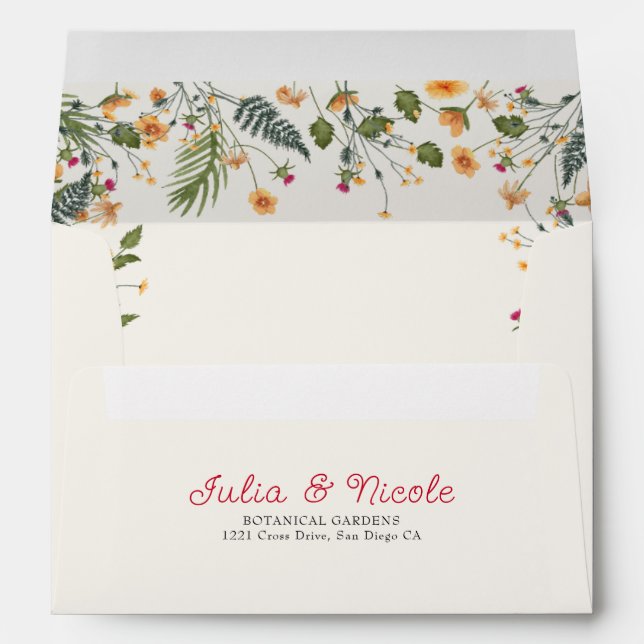 Botanical Daffodils Daisy Peony Flowers Wedding Envelope (Back (Bottom))