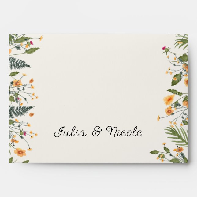 Botanical Daffodils Daisy Peony Flowers Wedding Envelope (Front)
