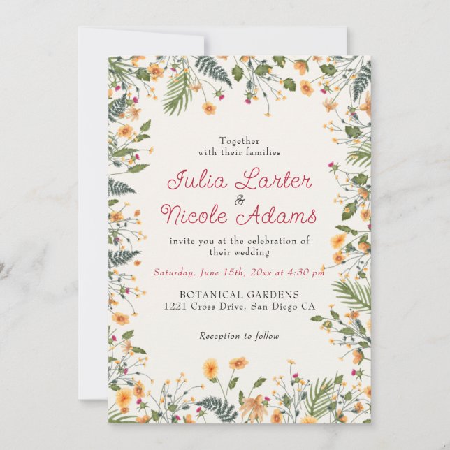 Botanical Daffodils Daisy Peony Flowers Wedding Invitation (Front)