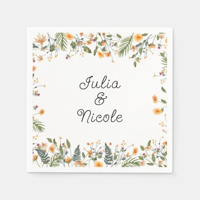 Botanical Daffodils Daisy Peony Flowers Wedding Napkin (Front)