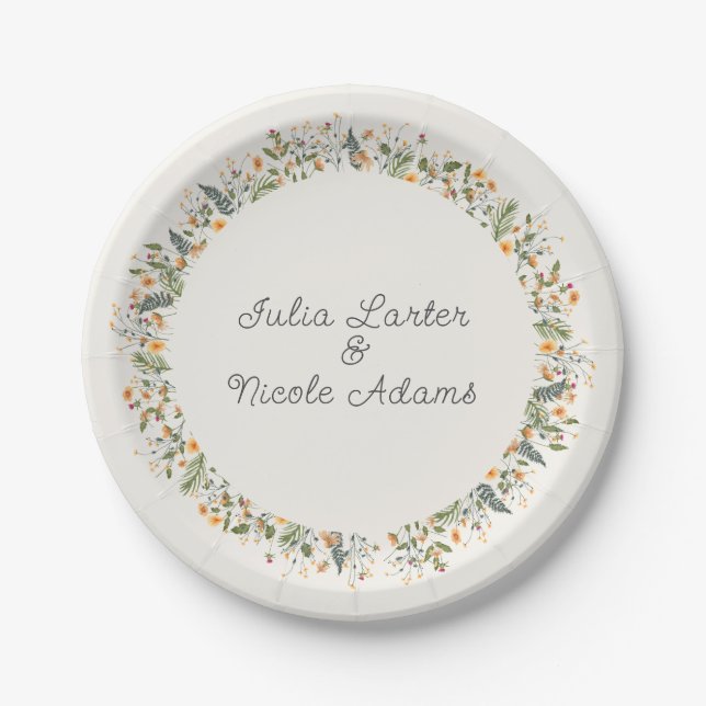 Botanical Daffodils Daisy Peony Flowers Wedding Paper Plate (Front)