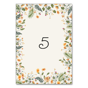 Botanical Daffodils Daisy Peony Flowers Wedding Table Number