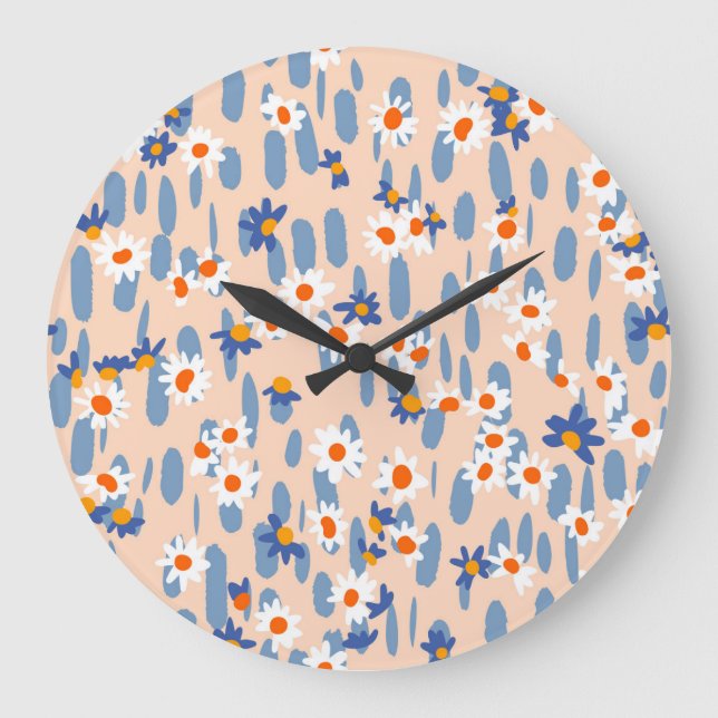 Botanical Daisies: Vintage Seamless Pattern. Large Clock (Front)