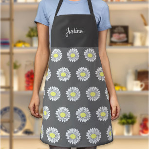 Botanical Daisy Flower Pattern Gray Apron