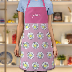 Botanical Daisy Flower Pattern Pink Apron