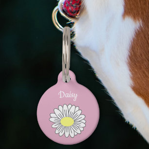 Botanical Daisy Flower Pink Pet Tag