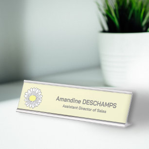 Botanical Daisy Flower Yellow Desk Name Plate