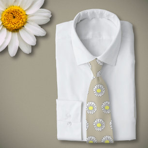Botanical Daisy Pastel Flower Brown Tie