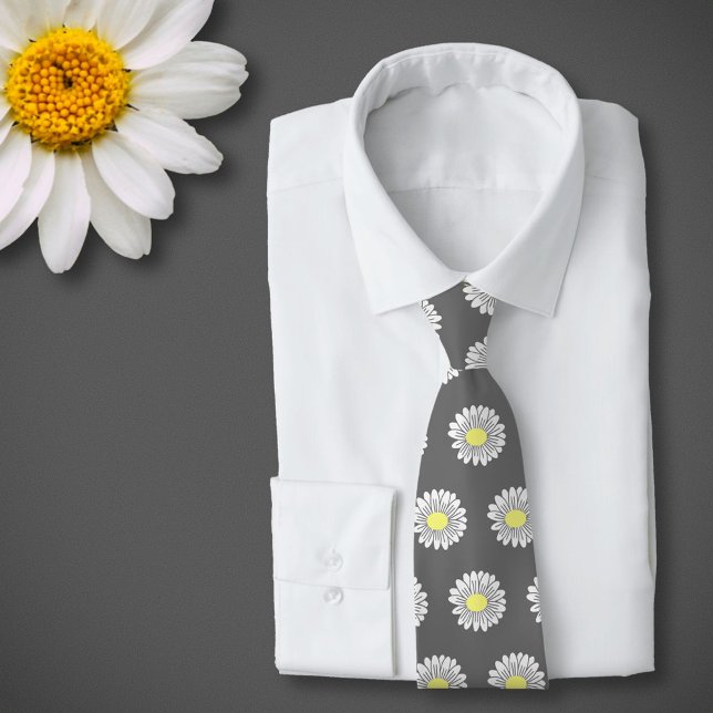 Botanical Daisy Pastel Flower Grey Tie (Daisy Flower Gray Neck Tie)
