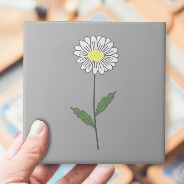 Botanical Daisy Pastel Flower Grey Tile (Daisy Flower Gray Ceramic Tile)