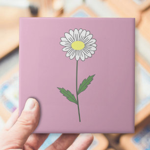 Botanical Daisy Pastel Flower Pink Tile