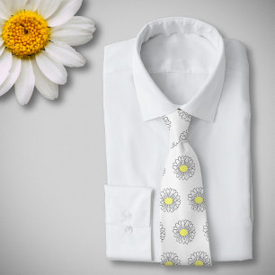 Botanical Daisy Pastel Flower White Tie