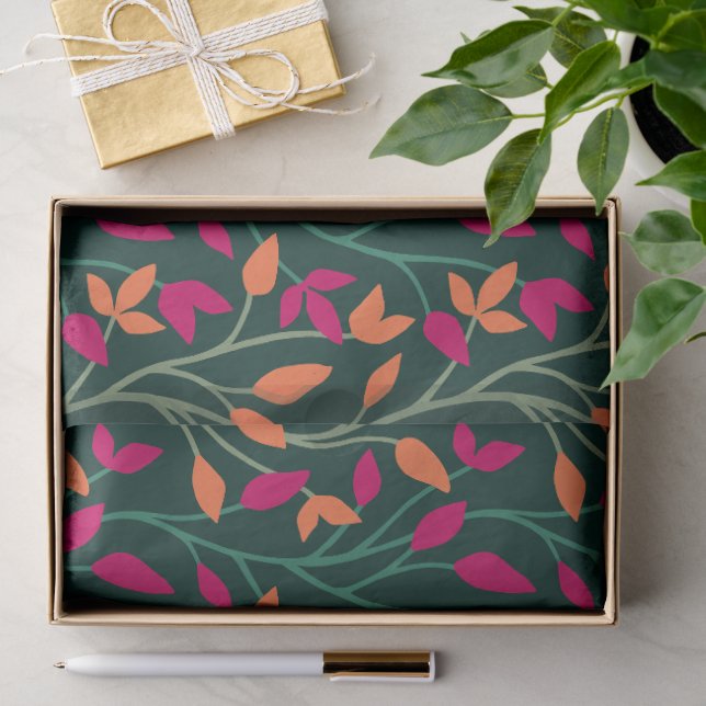 Botanical Dark Green Leaves Elegant Soft Wrap Tissue Paper (Gift)