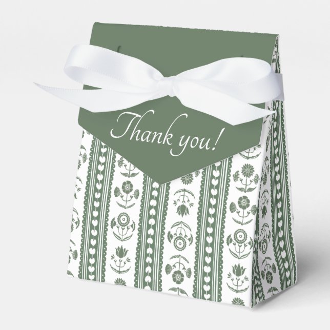 Botanical Dark Green & White Botanical Block Print Favour Box (Front Side)