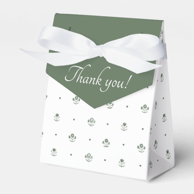 Botanical Dark Green & White Botanical Block Print Favour Box (Front Side)