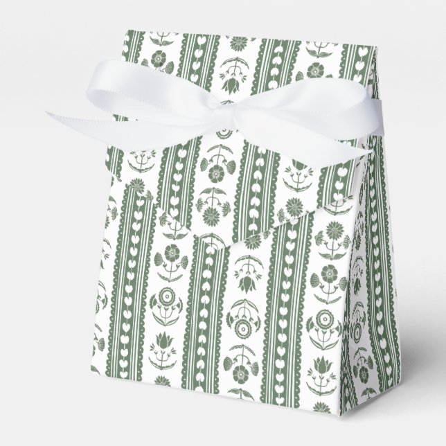 Botanical Dark Green & White Botanical Block Print Favour Box (Front Side)