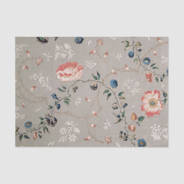 Botanical Decoupage Tissue Paper Grey Pink Flowers (Front)