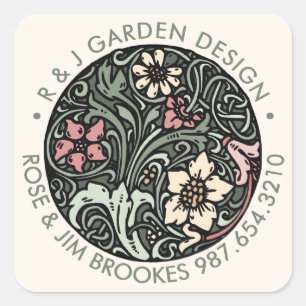Botanical Design with Business Name and Phone Square Sticker