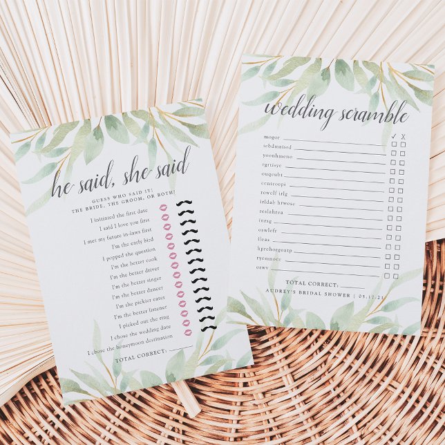 Botanical Double-Sided Bridal Shower Game Card (Creator Uploaded)