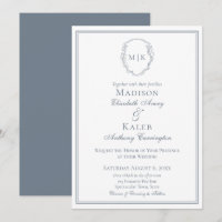 Botanical Drawn Crest Elegant Monogram Dusty Blue