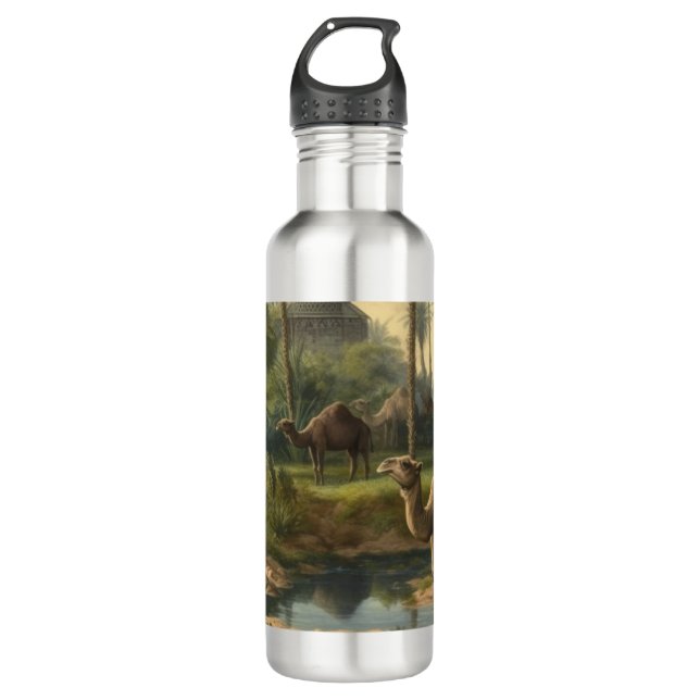 Botanical: dromedaries in the jungle near a river 710 ml water bottle (Front)