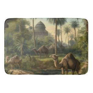 Botanical: dromedaries in the jungle near a river bath mat