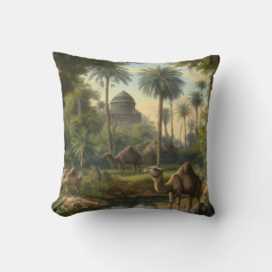 Botanical: dromedaries in the jungle near a river cushion