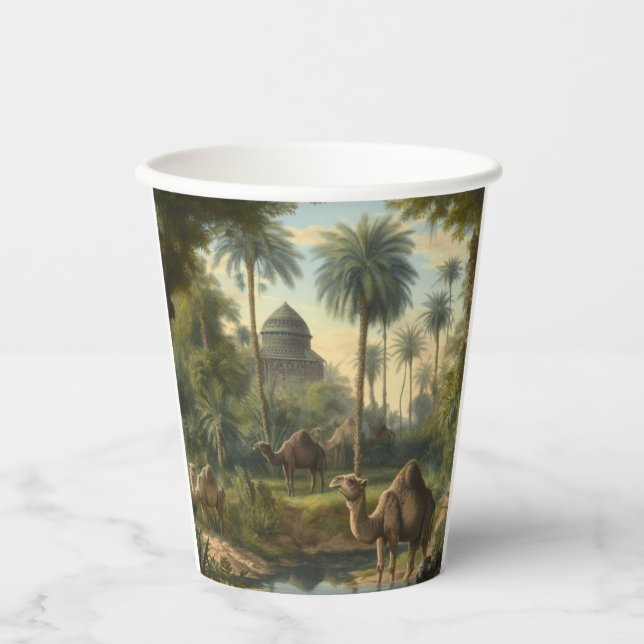 Botanical: dromedaries in the jungle near a river paper cups (Front)
