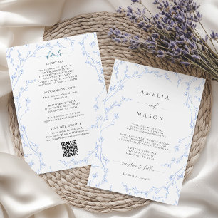 Botanical Dusty Blue Floral All-In-One Wedding Invitation