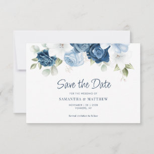 Botanical Dusty Blue Floral Greenery Save The Date