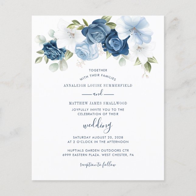 Botanical Dusty Blue Floral Wedding Invitation (Front)