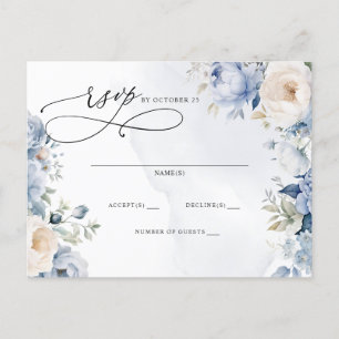 Botanical Dusty Blue Floral Wedding RSVP Postcard