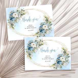 Botanical Dusty Blue Floral Wedding thank you card