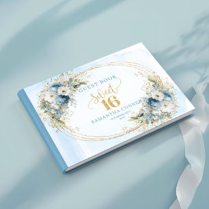 Botanical Dusty Blue Greenery Sweet 16 Guest Book