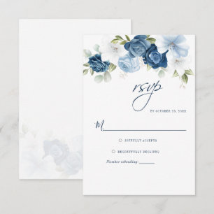 Botanical Dusty Blue Script Floral Greenery RSVP Card
