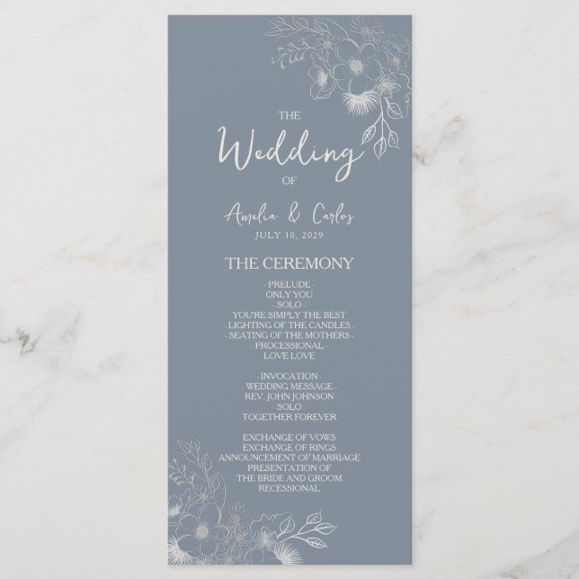 Botanical Dusty Blue Wedding Programme (Front)
